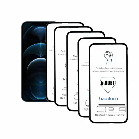 Bzontech iPhone 12 Pro Max ile Uyumlu Ekran Koruyucu Tam Kaplayan 5li Set ürün görseli 1