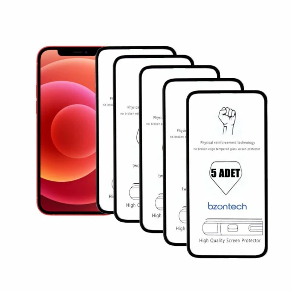Bzontech iPhone 12 Mini 5.4 ile Uyumlu Ekran Koruyucu Tam Kaplayan 5li Set ürün görseli 1