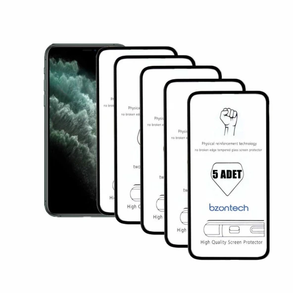 Bzontech iPhone 11 Pro Max ile Uyumlu Ekran Koruyucu Tam Kaplayan 5li Set ürün görseli 1