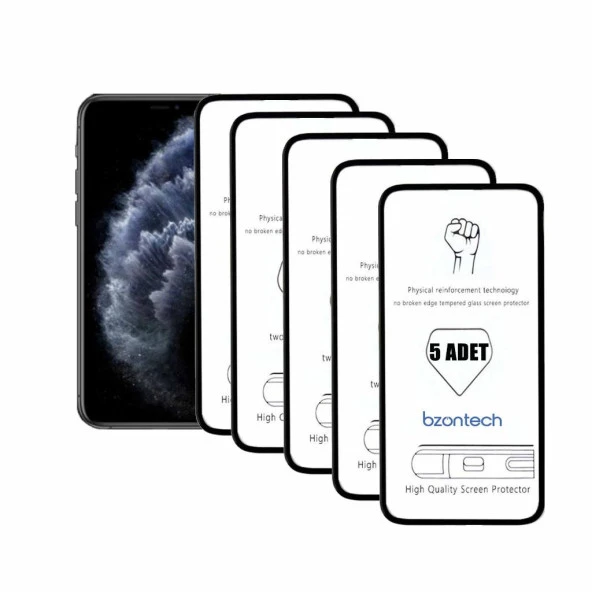 Bzontech iPhone 11 Pro ile Uyumlu Ekran Koruyucu Tam Kaplayan 5li Set ürün görseli 1