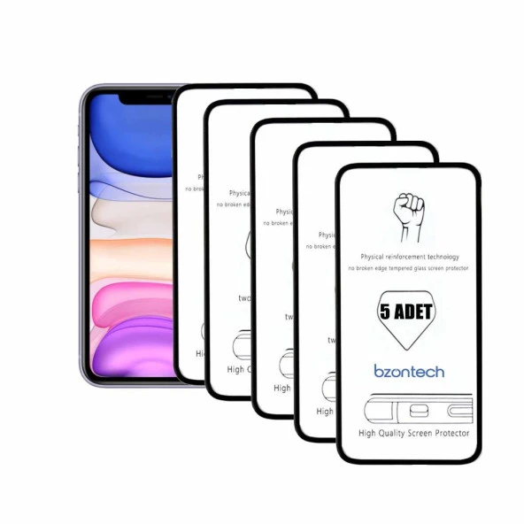 Bzontech iPhone 11 ile Uyumlu Ekran Koruyucu Tam Kaplayan 5li Set ürün görseli 1
