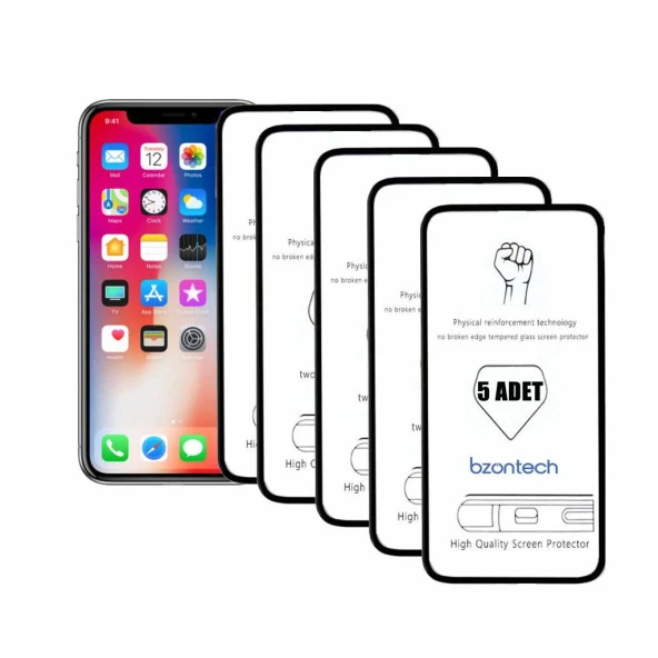 Bzontech iPhone X ile Uyumlu Ekran Koruyucu Tam Kaplayan 5li Set ürün görseli 1