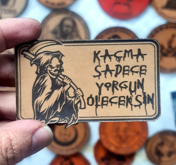 Kaçma Sadece Yorgun Öleceksin Azrail Deri PEÇ - Arma - Askeri Patch 2 - Resim 2