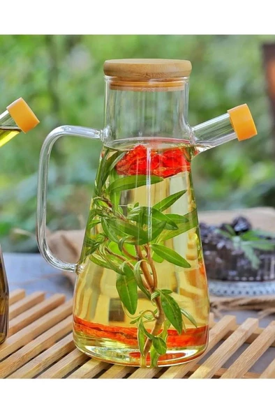 Mithra Life 2 Adet Bambu Kapaklı Borosilikat Cam Yağdanlık 900 ml MIT1071 ürün görseli 1