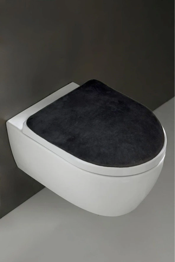 Klozet Kapak Örtüsü Ultrasoft Düz Siyah ürün görseli 1