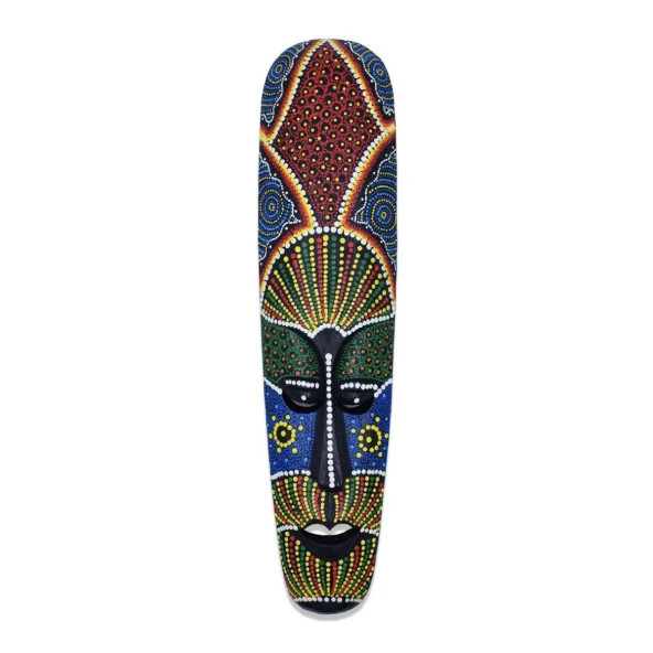 Ahşap Aborjin Mask 50 cm Renkli Duvar Dekoru Maske ürün görseli 1