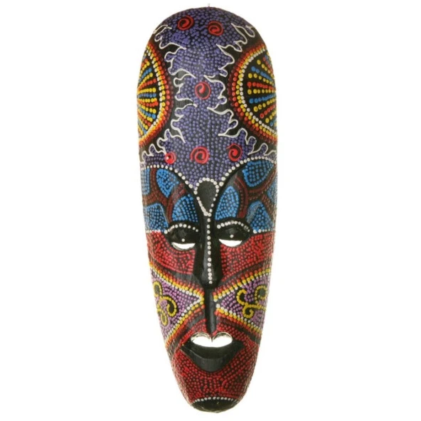Ahşap Aborjin Mask 30 cm Renkli Duvar Dekoru Maske ürün görseli 1