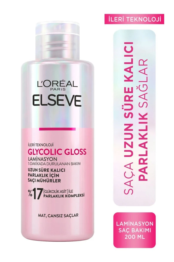 Loreal Elseve Glycolic Gloss Parlaklığı Saça Mühürleyen Laminasyon 5 Dakikada Durulanan Bakım 200ml ürün görseli 1