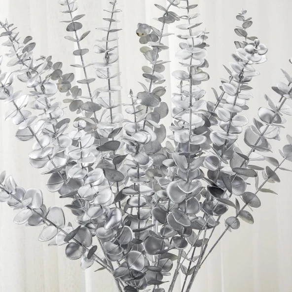 Nettenevime Yapay Çiçek Gümüş Renk Okaliptus 3Dallı Uzun Dal 76cm Eucalyptus ürün görseli 1