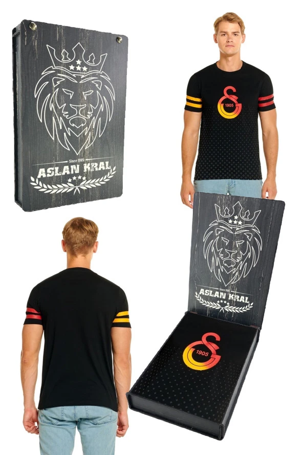Galatasaray Orijinal Logo Baskılı Siyah T-Shirt Hediyelik Ahşap Kutulu ürün görseli 1