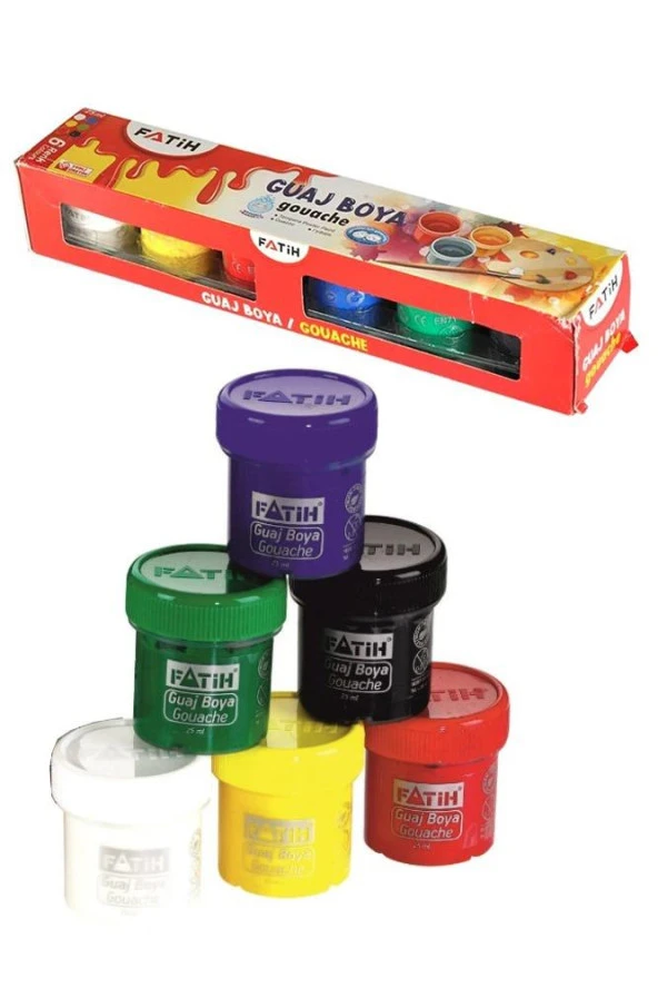 Guaj Boya 6 Renk 25 ml 1 Paket Fatih Guaj Boya Seti 6 lı Su Bazlı Şişe İçerisinde Okul Resim ürün görseli 1