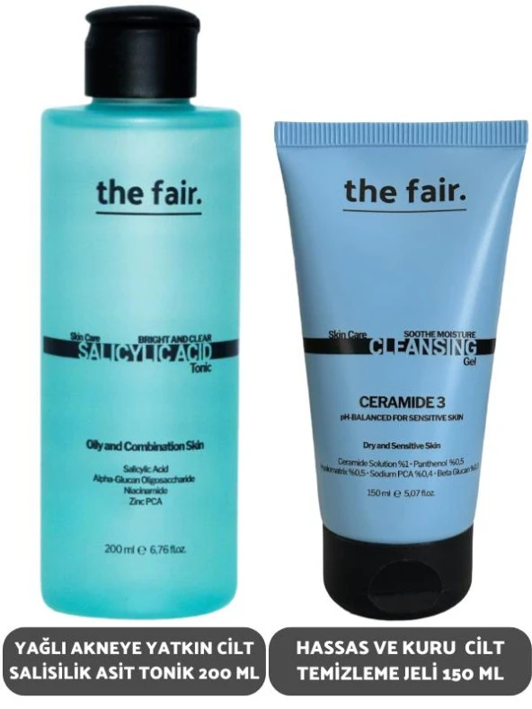 the fair. Yağlı Akneye Yatkın Cilt Salisilik Asit Tonik 200 ml ve Hassas Kuru Cilt Temizleme Jeli 150 ml ürün görseli 1