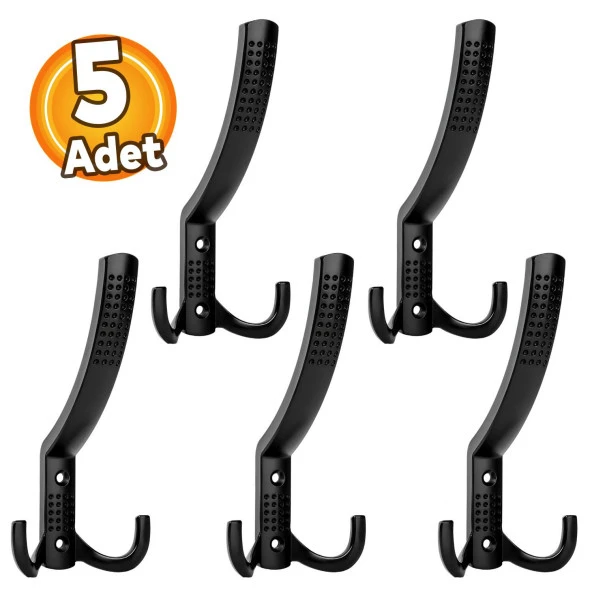 5 Adet Noktalı Portmanto Askı Vestiyer Duvar Dolap Elbise Askısı Siyah Metal Mobilya Kapı Askılığı Askılık ürün görseli 1