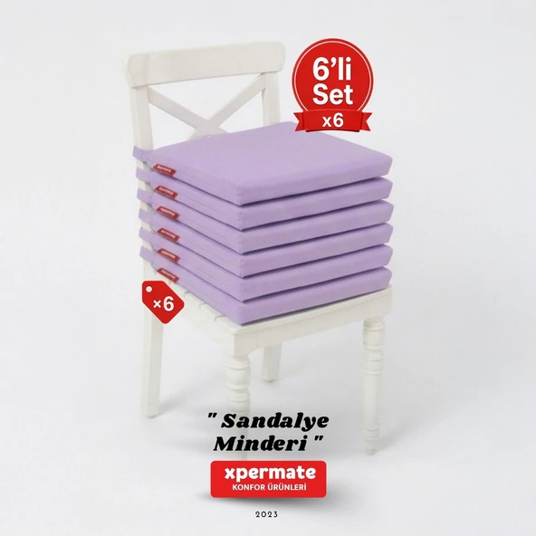 XPERMATE  Fermuarlı 6'lı Sandalye Minderi Su İtici Kumaş 40x40 cm Sünger Sandalye Minderi Bağcıklı Lila ürün görseli 1
