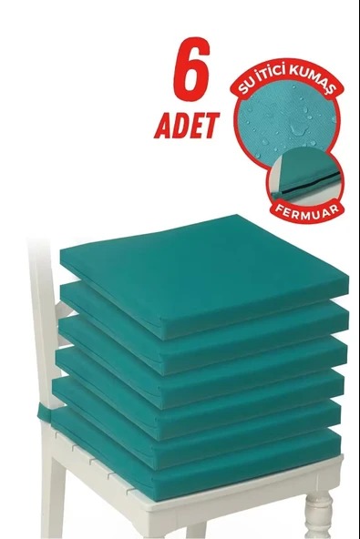 XPERMATE 6'lı Sandalye Minderi Su İtici Kumaş 40x40 cm Sünger Sandalye Minderi Bağcıklı Turkuaz ürün görseli 1