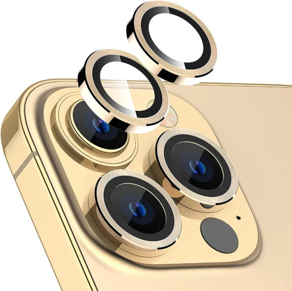 Apple iPhone 14 Pro İle Uyumlu Mercek Lens Kamera Koruyucu GOLD ürün görseli 1