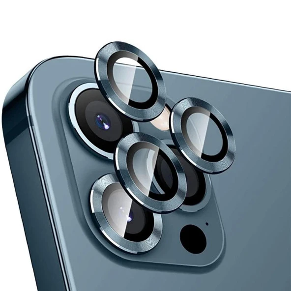 iPhone 15 Pro / 15 Pro Max İle Uyumlu Mercek Lens Kamera Koruyucu MAVİ Titanyum ürün görseli 1