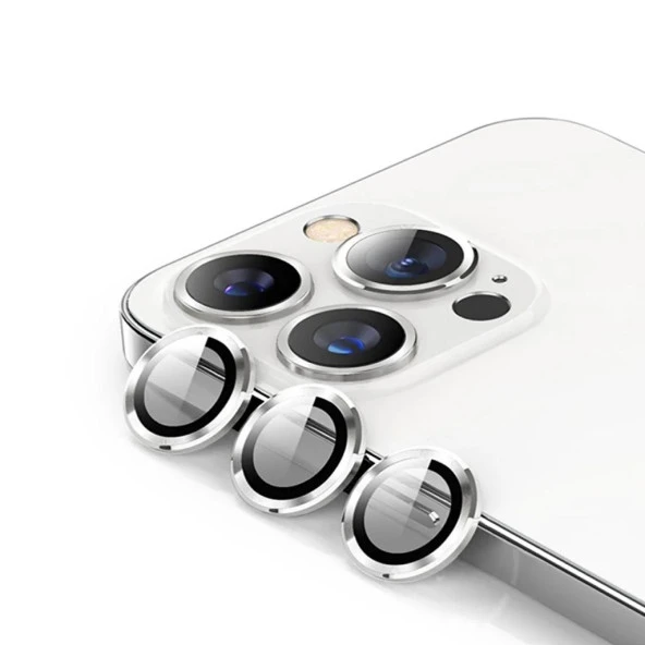 iPhone 15 Pro / 15 Pro Max Mercek Lens Kamera Koruyucu SİLVER - Resim 2