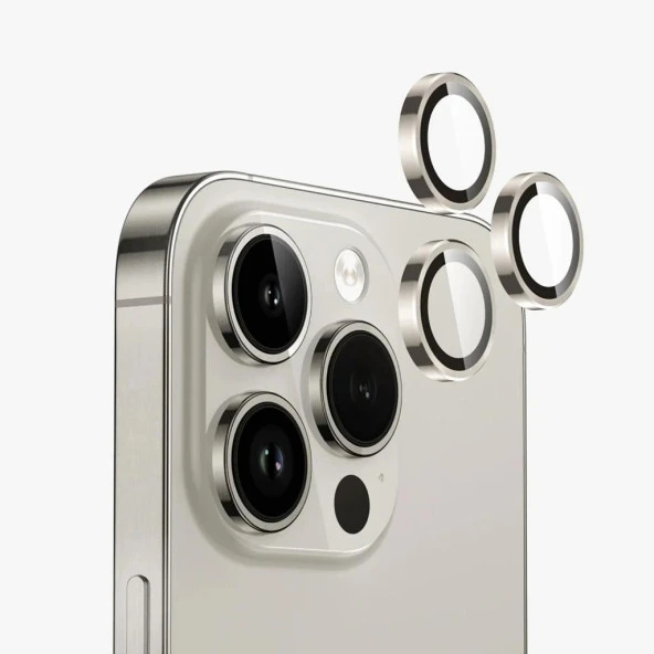 iPhone 15 Pro / 15 Pro Max İle Uyumlu Mercek Lens Kamera Koruyucu Natural Titanium ürün görseli 1