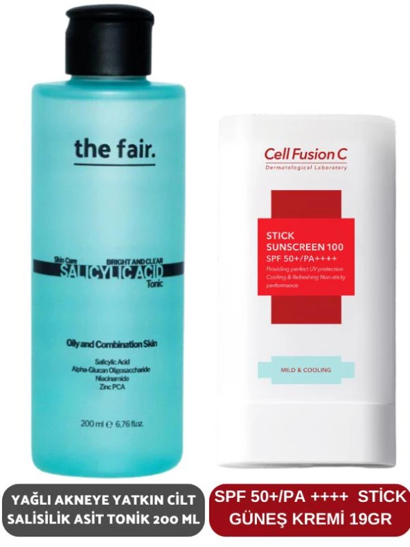 the fair. Yağlı Akneye Yatkın Cilt Salisilik Asit Tonik 200 ml ve SPF 50+/PA Stick Güneş Kremi 19 gr ürün görseli 1
