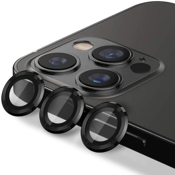 Apple iPhone 12 Pro Max Mercek Lens Kamera Koruyucu SİYAH ürün görseli 1