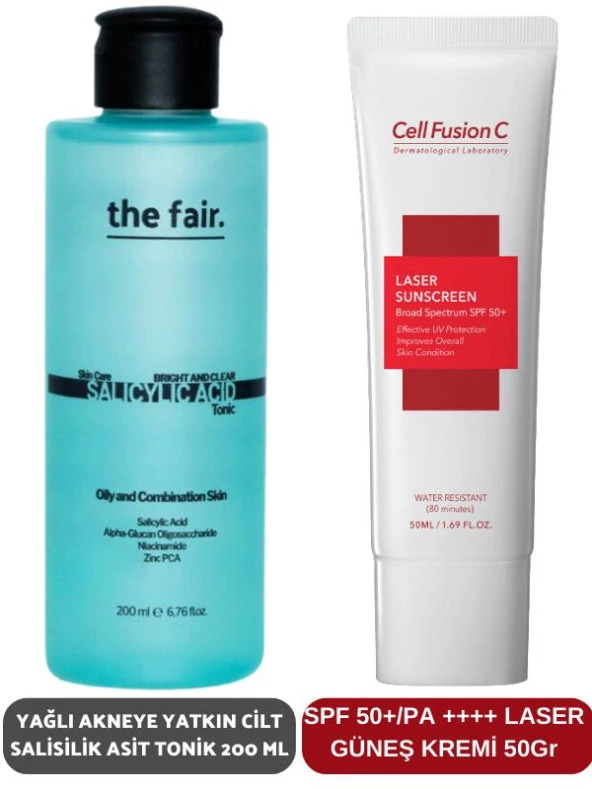 the fair. Yağlı Akneye Yatkın Cilt Salisilik Asit Tonik 200 ml ve SPF 50+/PA Laser Güneş Kremi 50 ml ürün görseli 1
