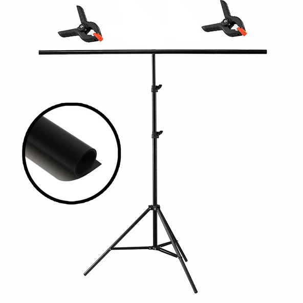 GDX Seyyar 120x200cm Mat Siyah PVC Fon Sistemi Silinebilir Kırışmaz Ürün Fotoğraf Video Seti ürün görseli 1