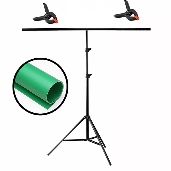 GDX Seyyar 120x200cm Mat Yeşil PVC Fon Sistemi Silinebilir Kırışmaz Green Screen Yayıncı Seti ürün görseli 1