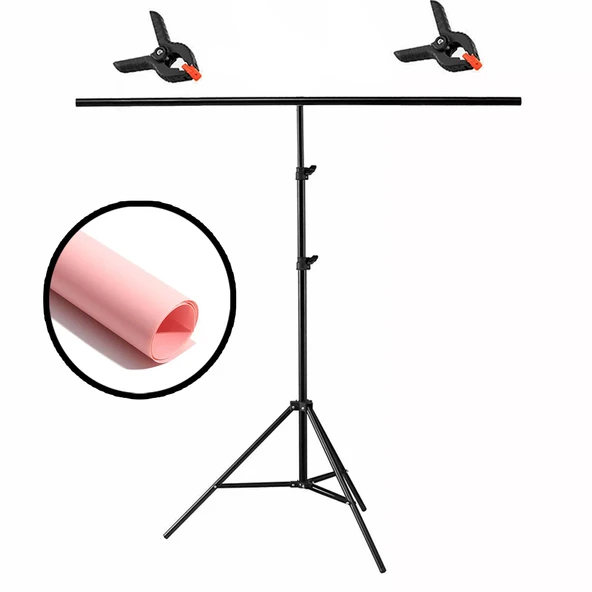 GDX Seyyar 120x200cm Pembe PVC Fon Perde Seti T-Profil Standlı Mat Pembe Ürün Çekim Fon Seti ürün görseli 1