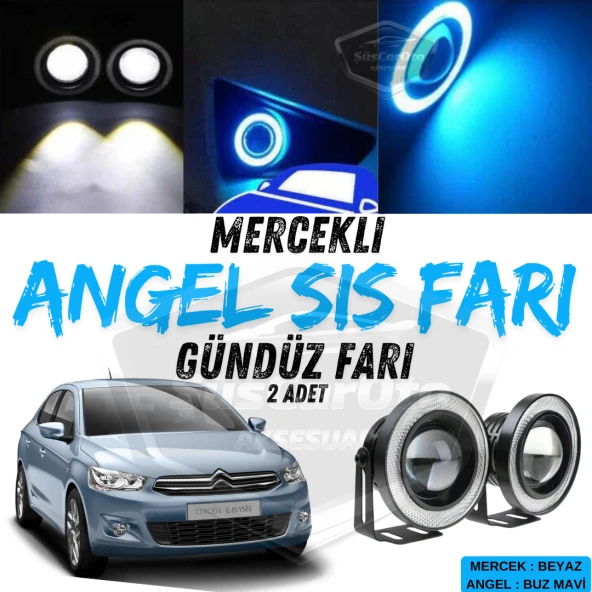 Citroen C Elysee 2012-2023 Uyumlu Üniversal Mercekli Angel Sis Farı Metal Su Geçirmez 76 mm Buz Mavi Halkalı Gündüz Farı Angel Eyes 2 Adet ürün görseli 1