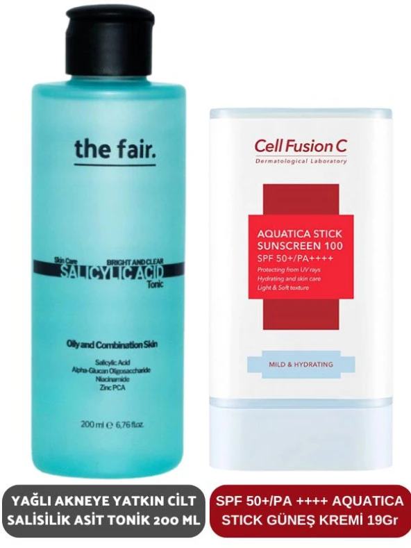 the fair. Yağlı Akneye Yatkın Cilt Salisilik Asit Tonik 200 ml ve SPF 50+/PA Aquatica Stick Güneş Kremi ürün görseli 1