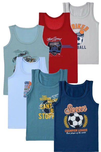 6lı Erkek Çocuk Pamuklu Atlet Likralı Esnek Renkli 3109 ürün görseli 1