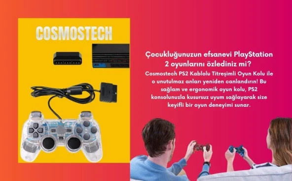 Cosmostech PS2 Controller Oyun Kolu , Titreşimli Gamepad Joystick - Resim 3