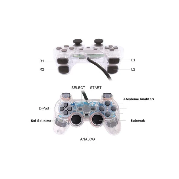 Cosmostech PS2 Controller Oyun Kolu , Titreşimli Gamepad Joystick - Resim 8