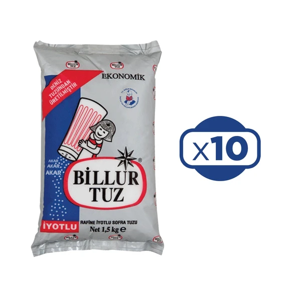 Billur Tuz 1,5 kg Rafine İyotlu x 10 Adet ürün görseli 1