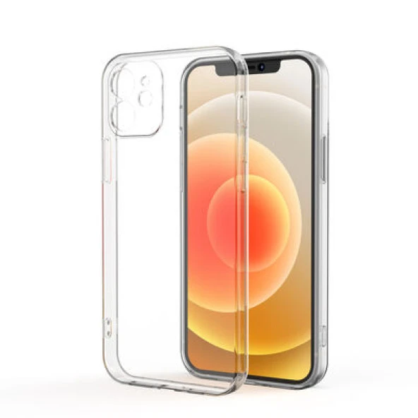 iPhone 12 Kılıf İle Uyumlu Şeffaf Silikon Kamera Korumalı 3D ürün görseli 1