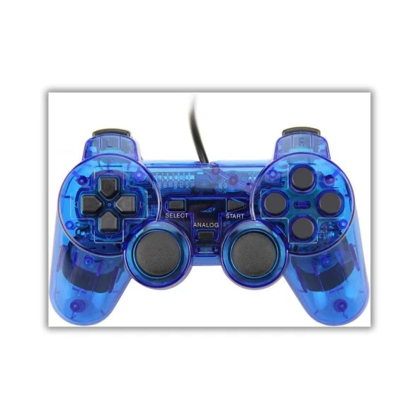 Cosmostech PS2 Controller Oyun Kolu , Titreşimli Gamepad Joystick Mavi ürün görseli 1