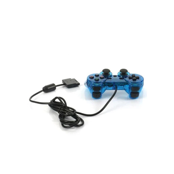 Cosmostech PS2 Controller Oyun Kolu , Titreşimli Gamepad Joystick Mavi - Resim 2