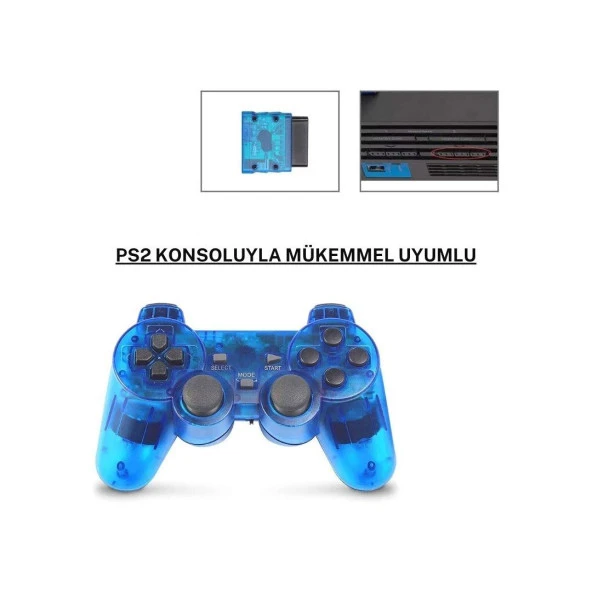 Cosmostech PS2 Controller Oyun Kolu , Titreşimli Gamepad Joystick Mavi - Resim 4