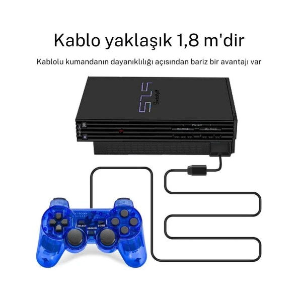Cosmostech PS2 Controller Oyun Kolu , Titreşimli Gamepad Joystick Mavi - Resim 5