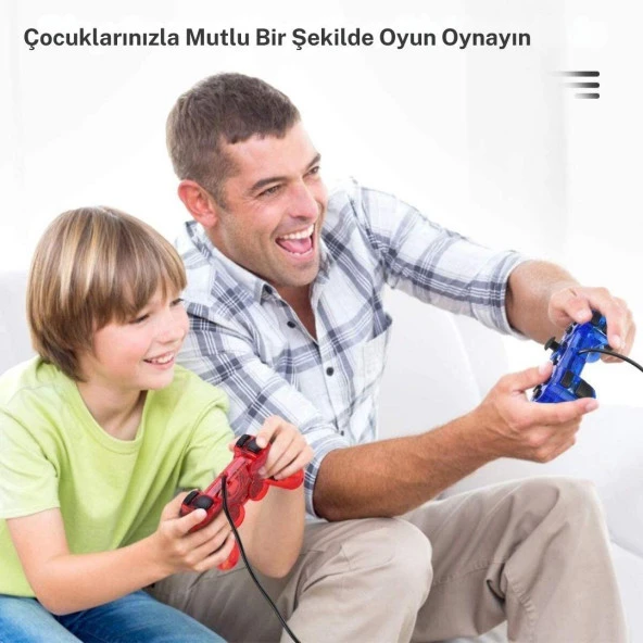 Cosmostech PS2 Controller Oyun Kolu , Titreşimli Gamepad Joystick Mavi - Resim 7