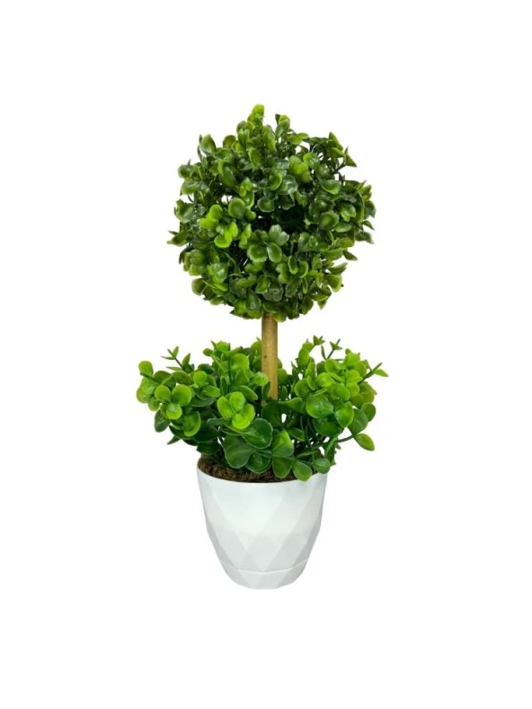 Nettenevime Yapay Ağaç Şimşir Top Tek Toplu Şimşirli 12x31cm Beyaz Saksıda ürün görseli 1