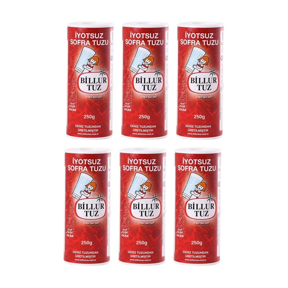 Billur Tuz İyotsuz 250 gr Tuzluklu x 6 Adet ürün görseli 1