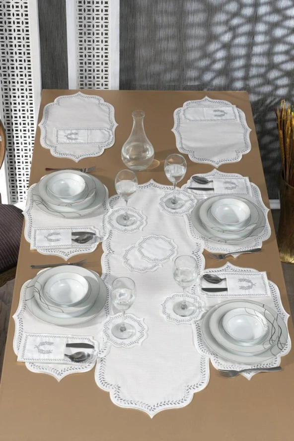 Nişan Keten Nakışlı Amerikan Servis Takımı 19 Parça Silver ürün görseli 1
