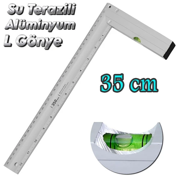 Alüminyum L Gönye Su Terazili Cetvel Kaynak Kaynakçı Marangoz Gönyesi 350 mm ürün görseli 1