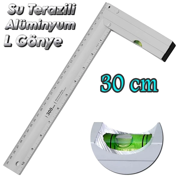 Alüminyum L Gönye Su Terazili Cetvel Kaynak Kaynakçı Marangoz Gönyesi 300 mm ürün görseli 1