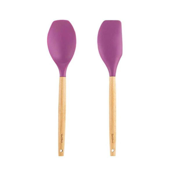 TANTİTONİ BAMBU SAPLI VİŞNE RENKLİ SİLİKON BÜYÜK KAŞIK VE SPATULA SETİ ürün görseli 1