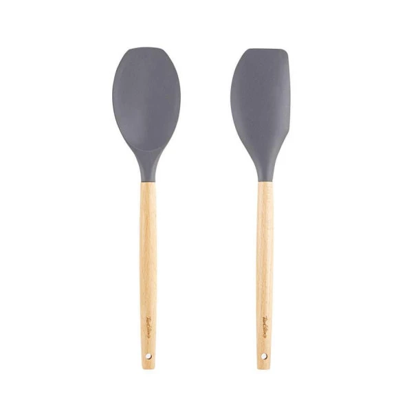 TANTİTONİ BAMBU SAPLI GRİ RENKLİ SİLİKON BÜYÜK KAŞIK VE SPATULA SETİ ürün görseli 1