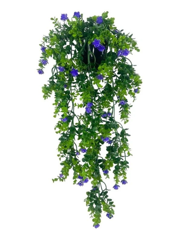 Nettenevime Yapay Çiçek Saksıda Sarkan Mor Mineli Şimşir Okaliptus Yapay Sarmaşık 60cm ürün görseli 1