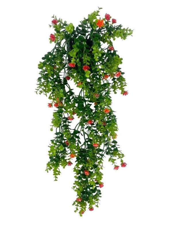 Nettenevime Yapay Çiçek Saksıda Sarkan Kırmızı Mineli Şimşir Okaliptus Yapay Sarmaşık 60cm ürün görseli 1